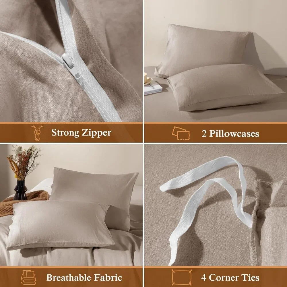 100% France Linen Duvet Cover Set 3 Pcs